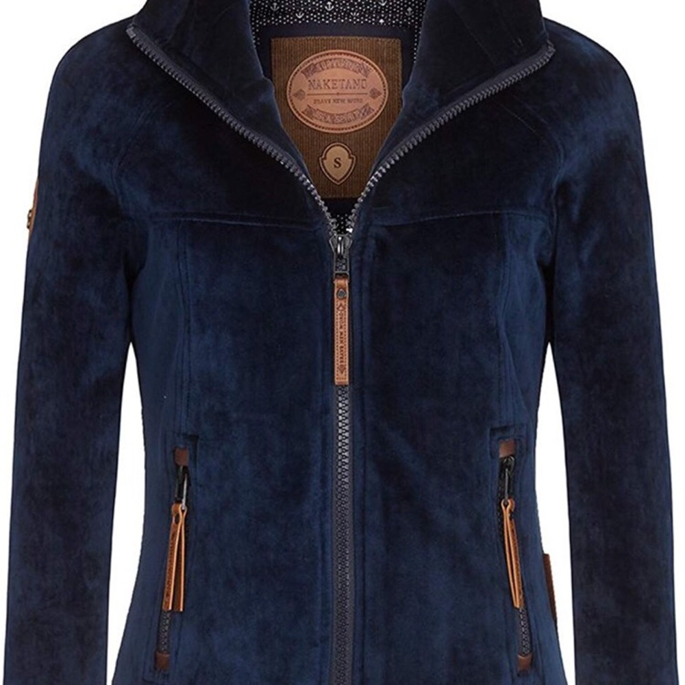 Naketano Navy Blue Velour Zip Up w/Leather Accents